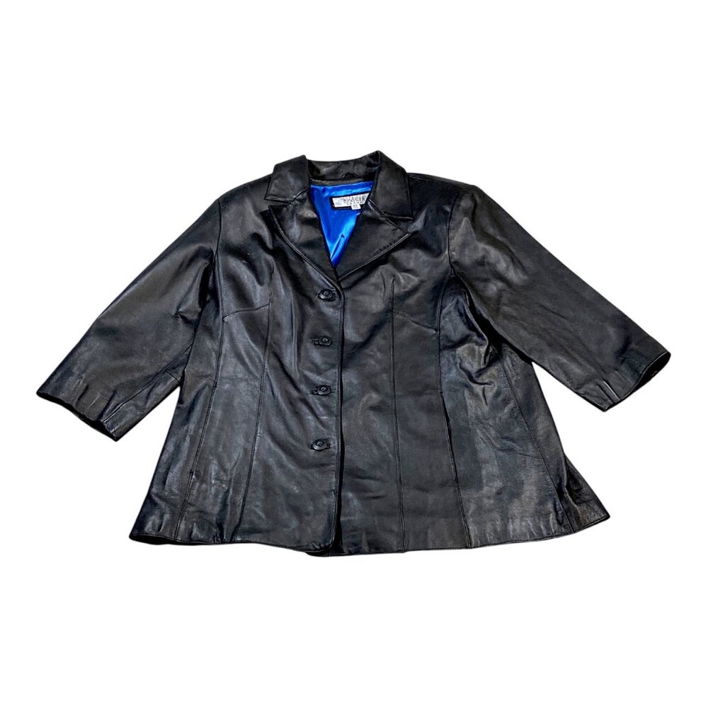 Wilsons Maxima Jacket Womens 2X Black Leather Blazer 3/4 Sleeve Plus Size VTG